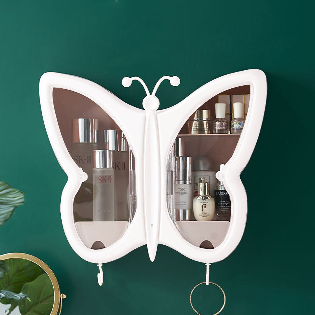 SOGA 2X White Butterfly Shape Wall-Mounted Makeup Organiser Dustproof Waterproof Bathroom Storage Box Home Decor - Cafe Supply