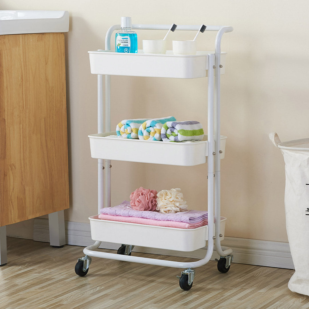 SOGA 2X 3 Tier Steel White Movable Kitchen Cart Multi-Functional Shelves Portable Storage Organizer with Wheels - Cafe Supply