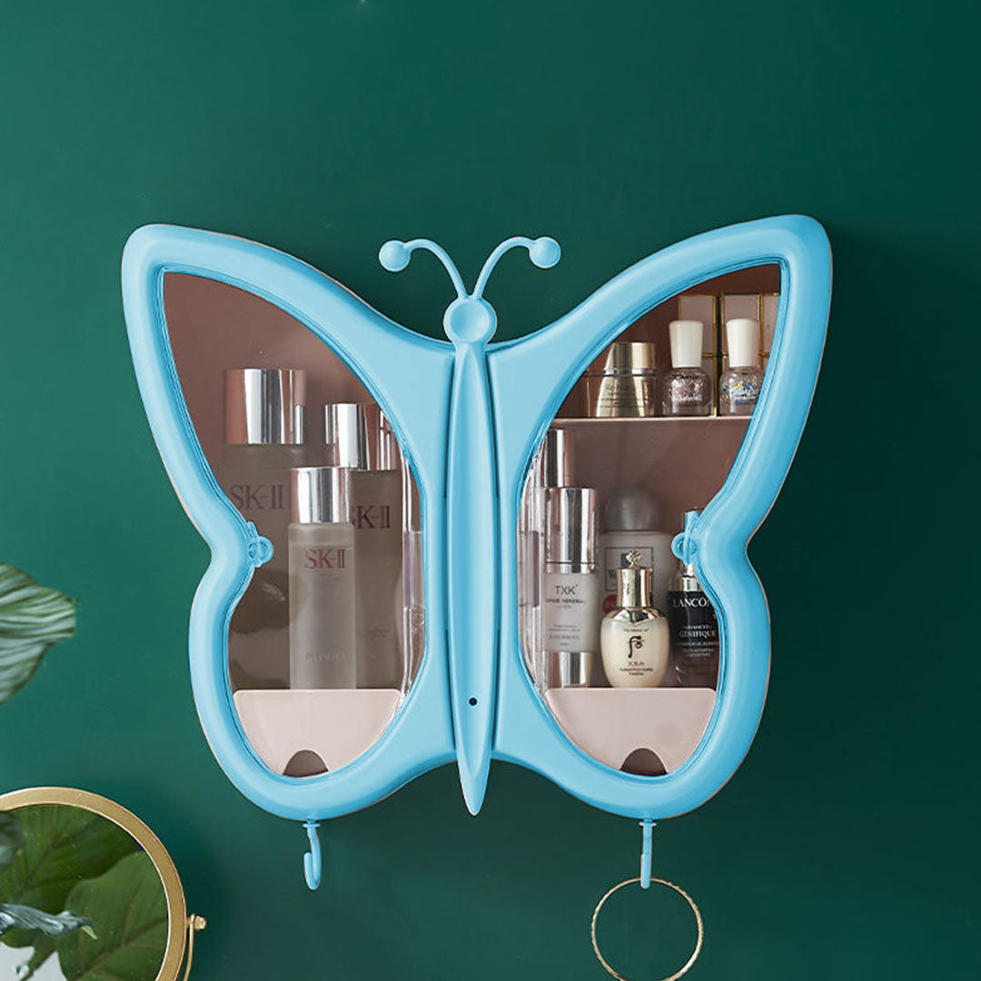 SOGA Blue Butterfly Shape Wall-Mounted Makeup Organiser Dustproof Waterproof Bathroom Storage Box Home Decor - Cafe Supply