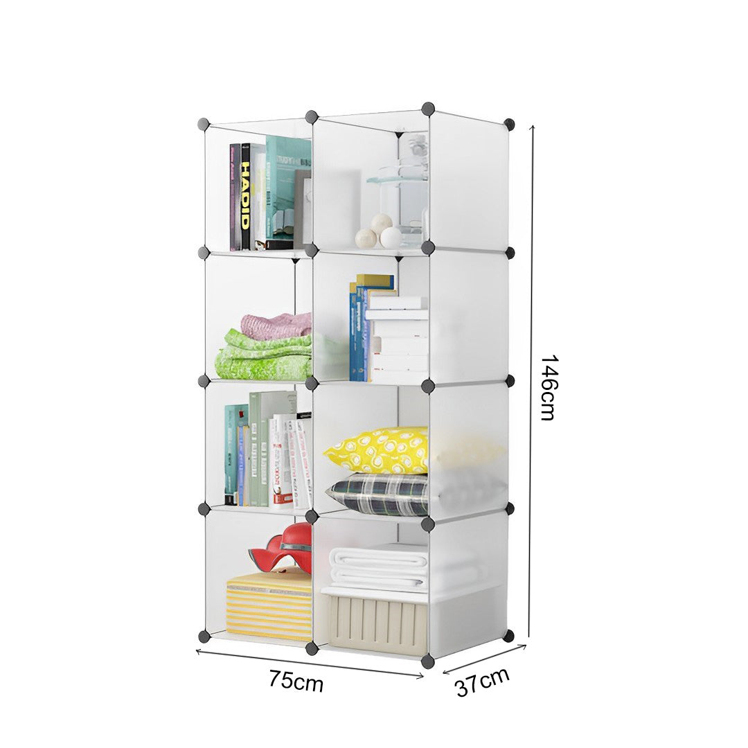 SOGA 2X 8-Cube Transparent Shelf Box Portable Cubby DIY Storage Shelves Modular Closet Organiser - Cafe Supply