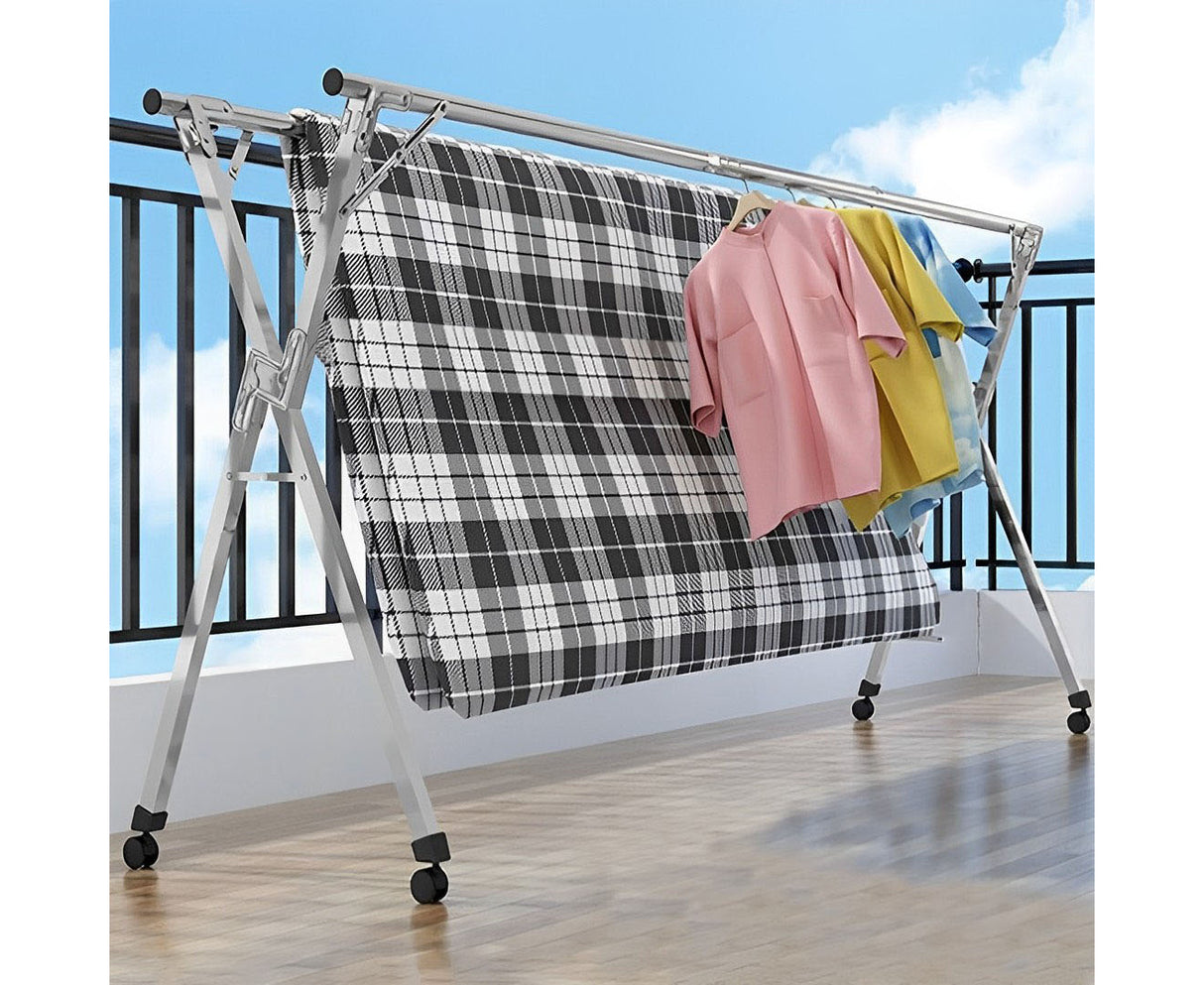 SOGA 1.6m Portable Standing Clothes Drying Rack Foldable Space-Saving Laundry Holder with Wheels - Cafe Supply
