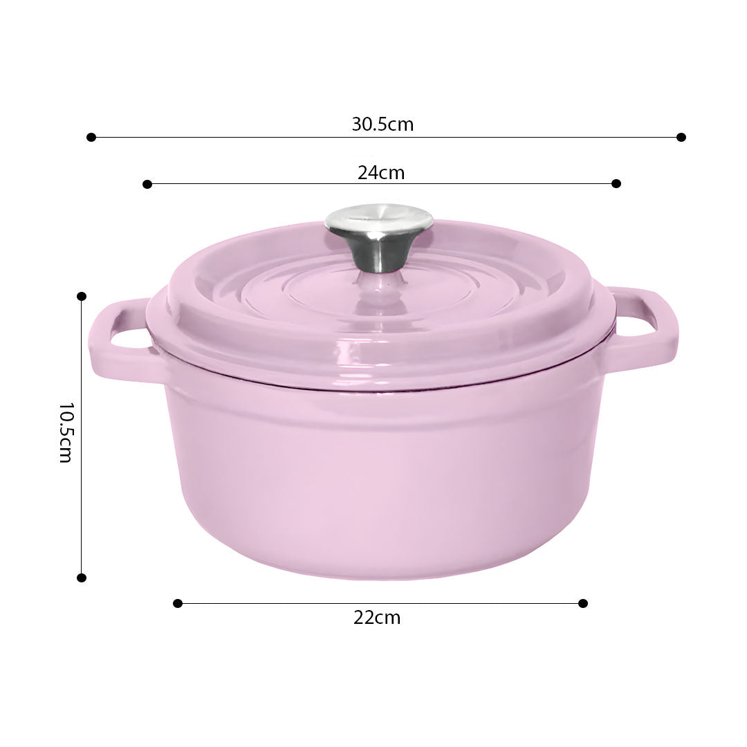 SOGA 2X 24cm Pink Cast Iron Ceramic Stewpot Casserole Stew Cooking Pot With Lid - Cafe Supply