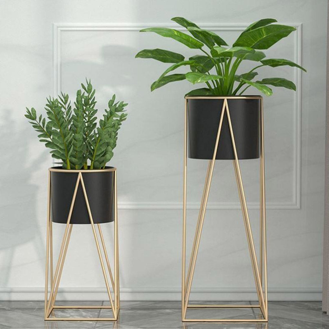 SOGA 4X 50cm Gold Metal Plant Stand with Black Flower Pot Holder Corner Shelving Rack Indoor Display - Cafe Supply