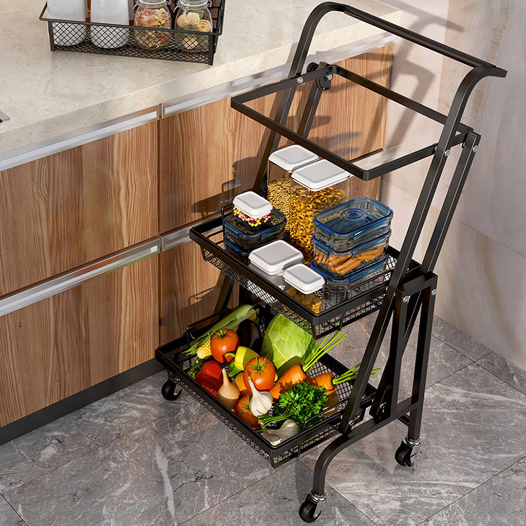 SOGA 2X 3 Tier Steel Black Adjustable Kitchen Cart Multi-Functional Shelves Portable Storage Organizer with Wheels - Cafe Supply