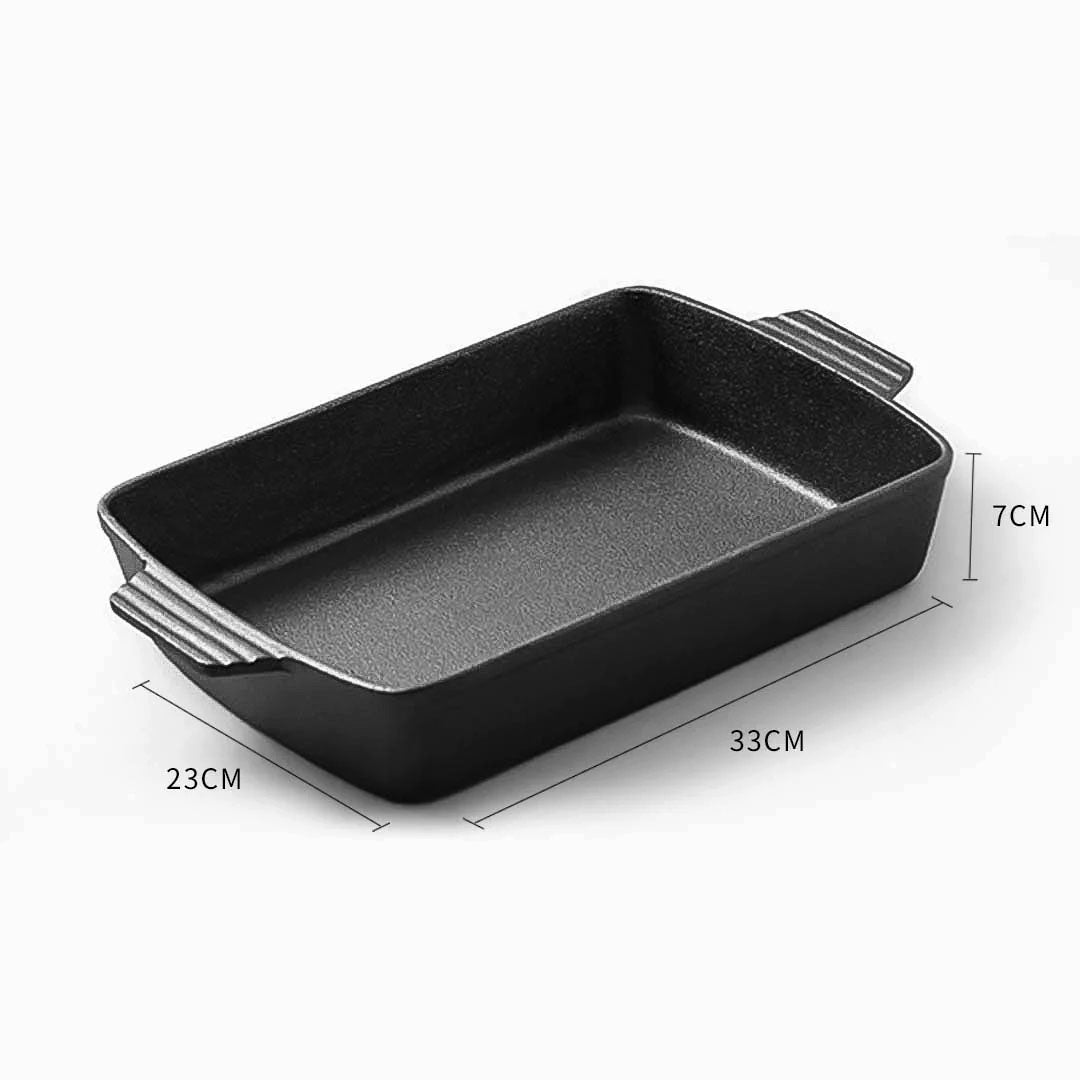SOGA 33cm Cast Iron Rectangle Bread Cake Baking Dish Lasagna Roasting Pan - Cafe Supply