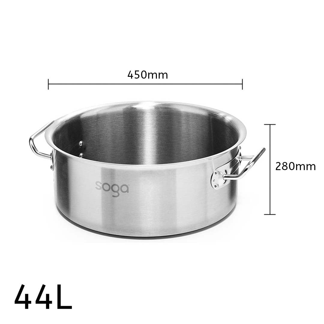SOGA Stock Pot 44L Top Grade Thick Stainless Steel Stockpot 18/10 Without Lid - Cafe Supply