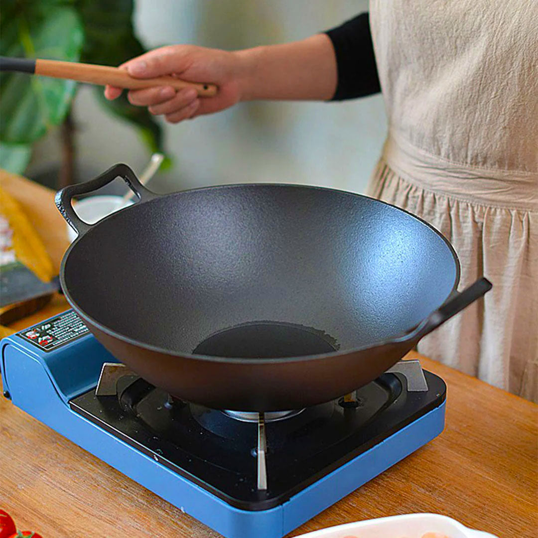 SOGA 32cm Commercial Cast Iron Wok FryPan Fry Pan with Double Handle - Cafe Supply