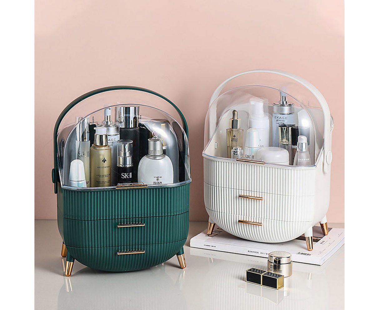 SOGA 2X 29cm White Countertop Makeup Cosmetic Storage Organiser Skincare Holder Jewelry Storage Box with Handle - Cafe Supply