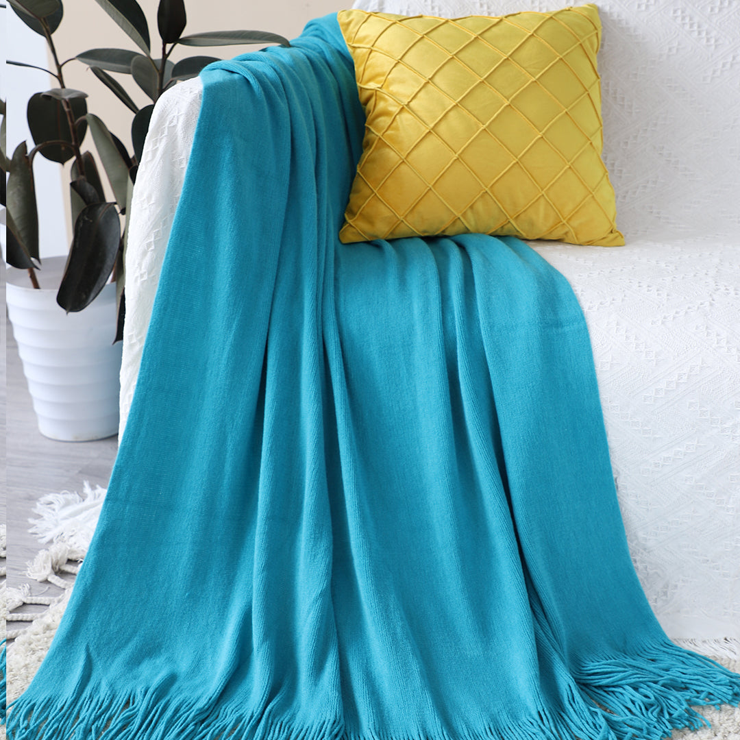 SOGA 2X Blue Acrylic Knitted Throw Blanket Solid Fringed Warm Cozy Woven Cover Couch Bed Sofa Home Decor - Cafe Supply