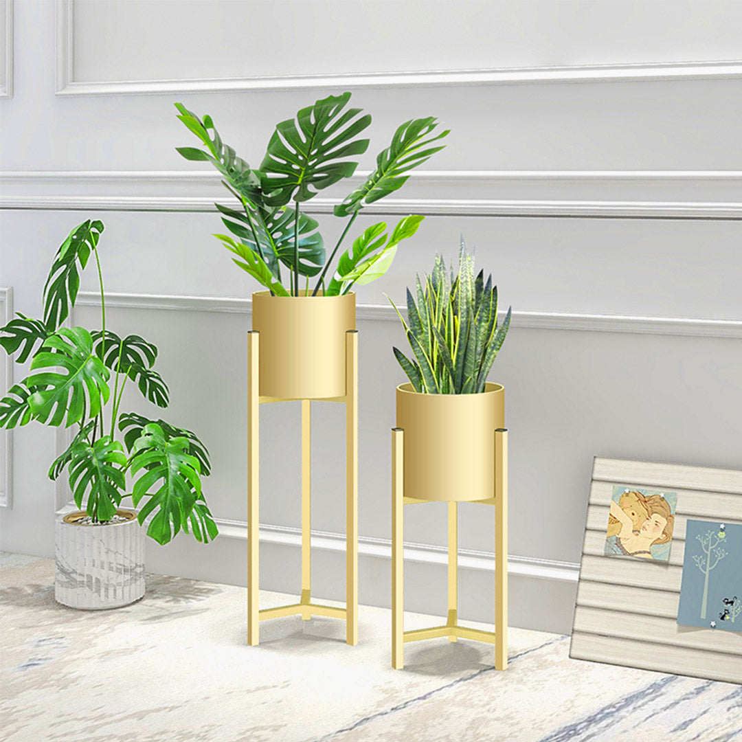 SOGA 2X 75cm Gold Metal Plant Stand with Flower Pot Holder Corner Shelving Rack Indoor Display - Cafe Supply
