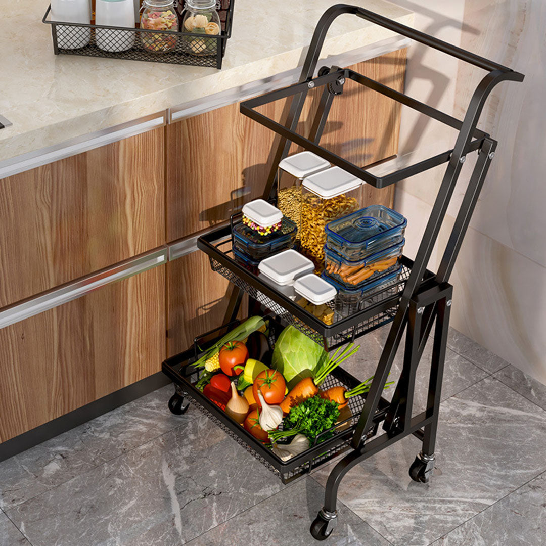 SOGA 3 Tier Steel Black Adjustable Kitchen Cart Multi-Functional Shelves Portable Storage Organizer with Wheels - Cafe Supply