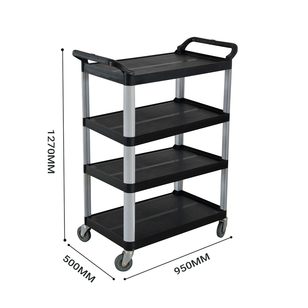 SOGA 2X 4 Tier Food Trolley Portable Kitchen Cart Multifunctional Big Utility Service with wheels 950x500x1270mm Black - Cafe Supply