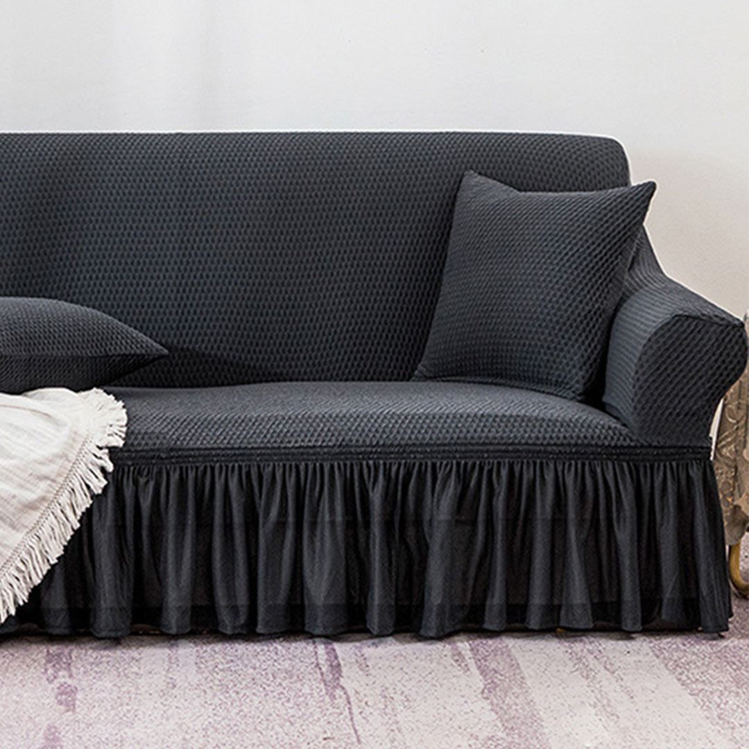 SOGA 3-Seater Dark Grey Sofa Cover with Ruffled Skirt Couch Protector High Stretch Lounge Slipcover Home Decor - Cafe Supply