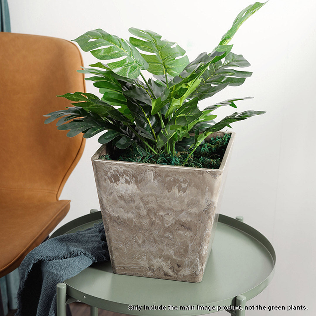 SOGA 2X 27cm Sand Grey Square Resin Plant Flower Pot in Cement Pattern Planter Cachepot for Indoor Home Office - Cafe Supply