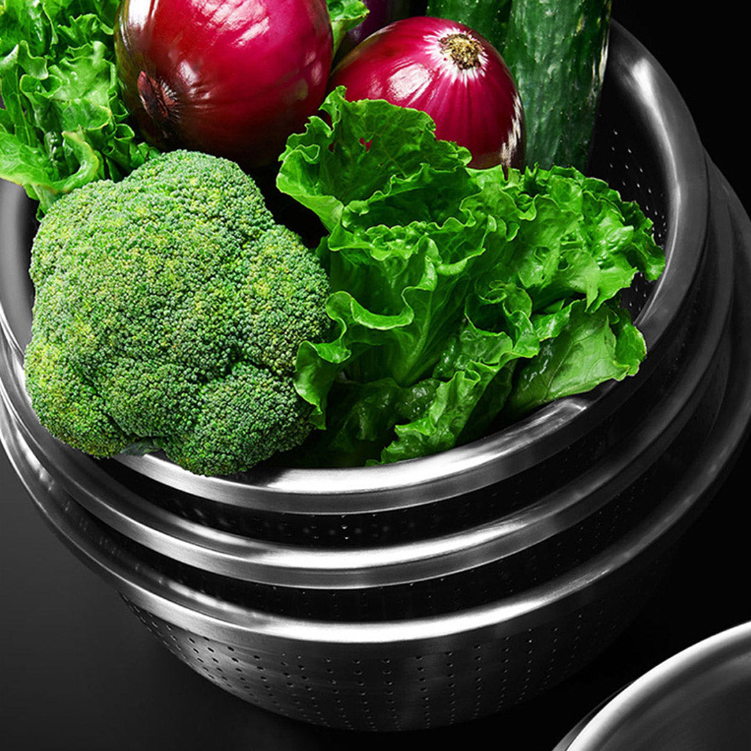 SOGA Stainless Steel Nesting Basin Colander Perforated Kitchen Sink Washing Bowl Metal Basket Strainer Set of 4 - Cafe Supply