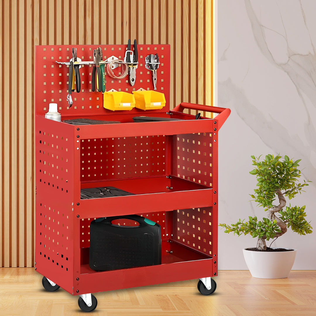 SOGA 2X 3 Tier Tool Storage Cart Portable Service Utility Heavy Duty Mobile Trolley with Porous Side Panels - Cafe Supply
