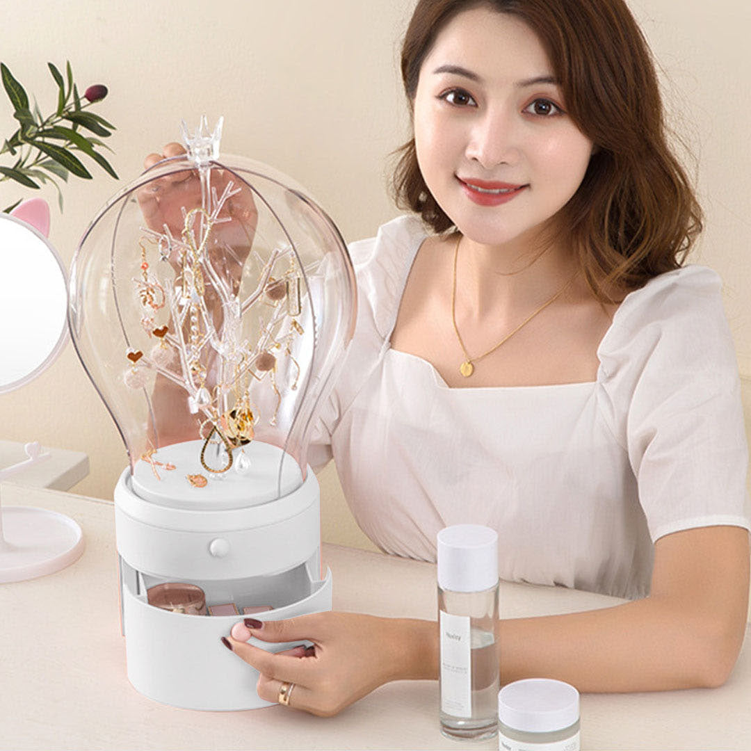 SOGA White 360 Degree Rotating LED Light 2 Layered Jewelry Storage Box Waterproof Dustproof Accessories Organiser - Cafe Supply