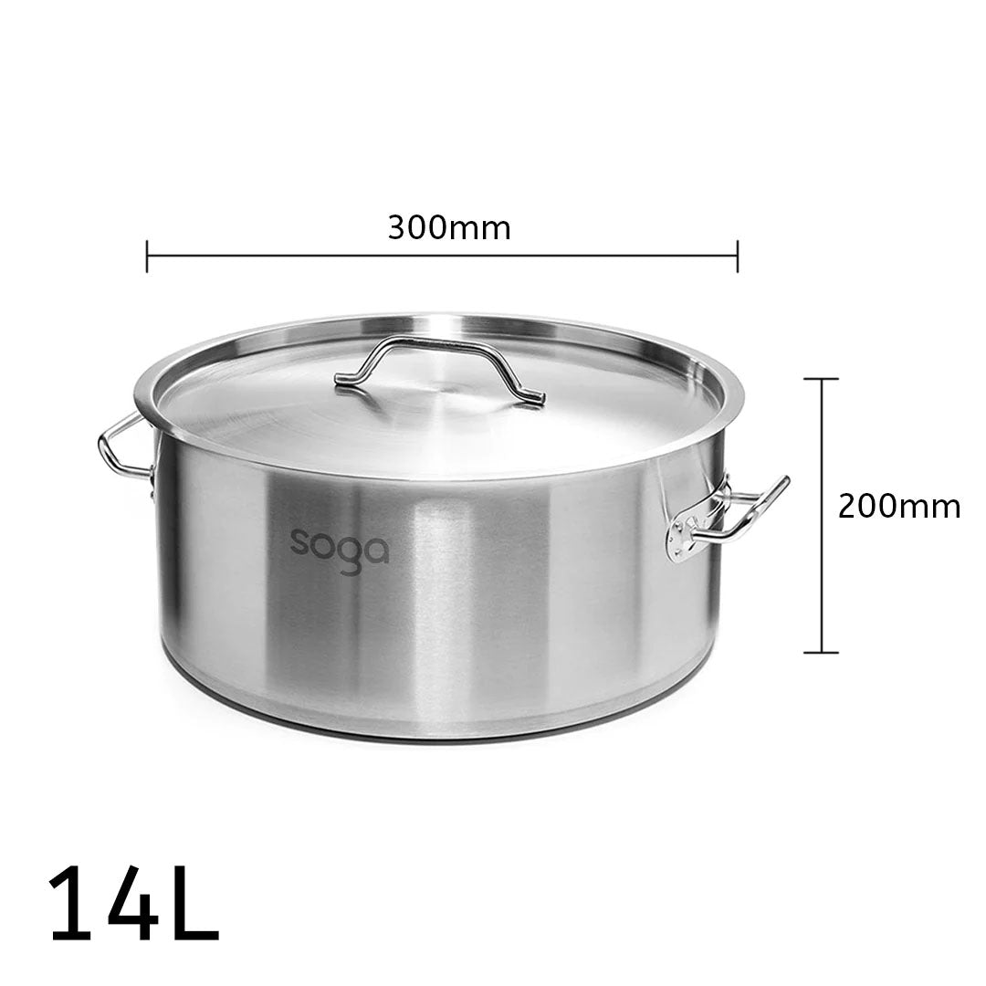 SOGA Stock Pot 14L Top Grade Thick Stainless Steel Stockpot 18/10 - Cafe Supply