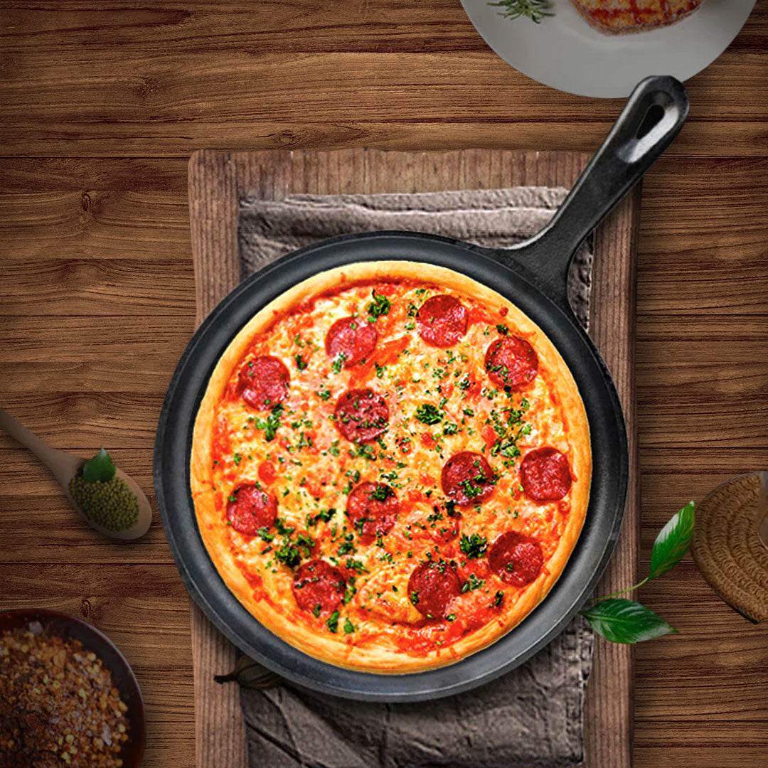 SOGA 2X 26cm Round Cast Iron Frying Pan Skillet Griddle Sizzle Platter - Cafe Supply