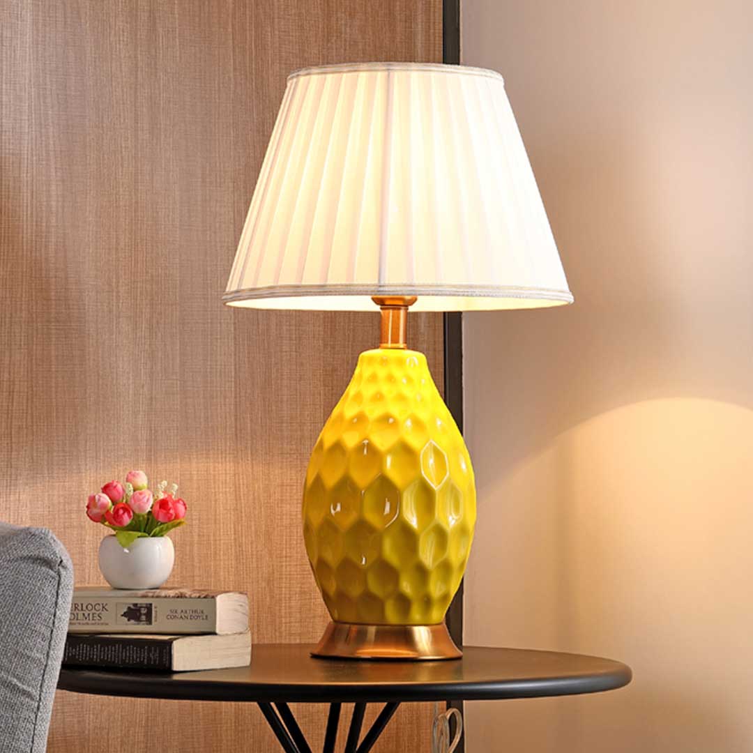 SOGA Textured Ceramic Oval Table Lamp with Gold Metal Base Yellow - Cafe Supply
