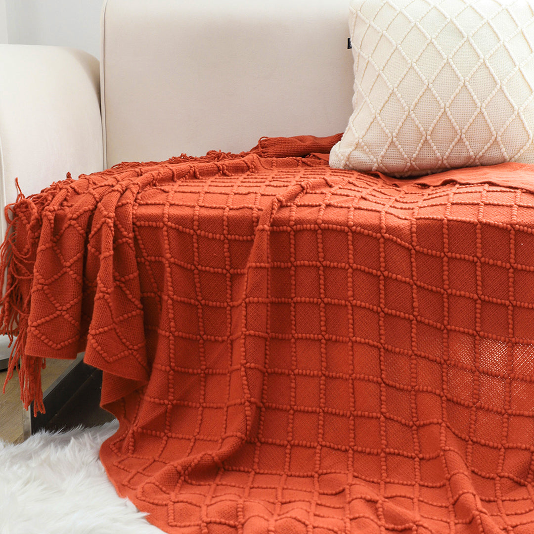 SOGA 2X Red Diamond Pattern Knitted Throw Blanket Warm Cozy Woven Cover Couch Bed Sofa Home Decor with Tassels - Cafe Supply