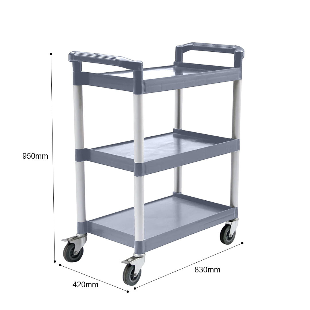 SOGA 2X 3 Tier Food Trolley Portable Kitchen Cart Multifunctional Big Utility Service with wheels 830x420x950mm Gray - Cafe Supply