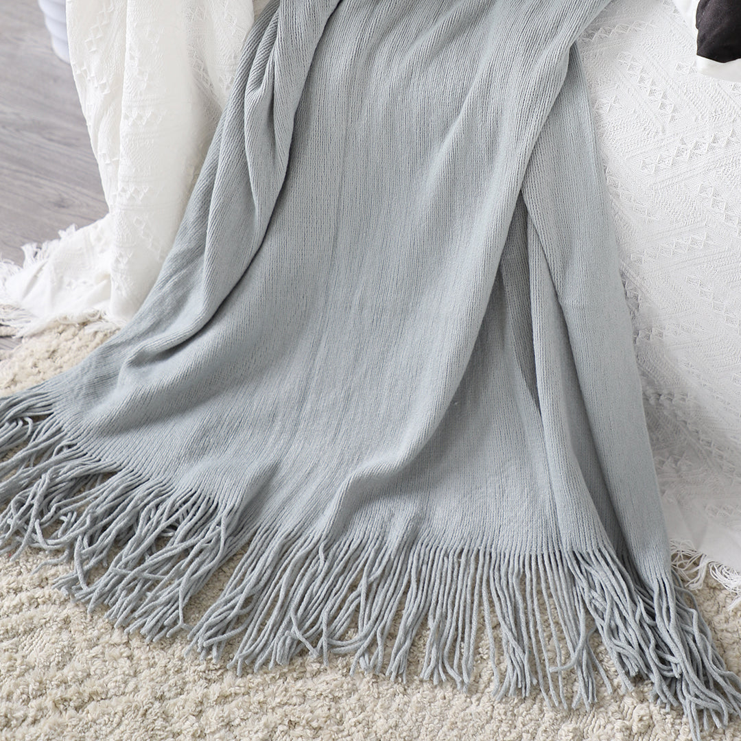 SOGA 2X Grey Acrylic Knitted Throw Blanket Solid Fringed Warm Cozy Woven Cover Couch Bed Sofa Home Decor - Cafe Supply