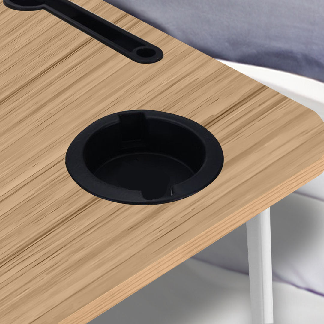 SOGA 2X Oak Portable Bed Table Adjustable Folding Mini Desk Stand With Cup-Holder Home Decor - Cafe Supply