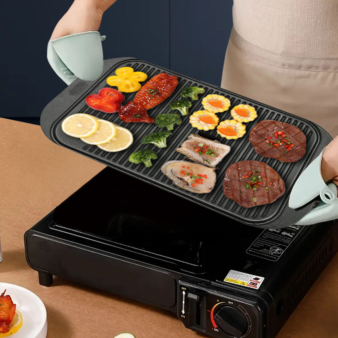 SOGA 2X 47cm Cast Iron Ridged Griddle Hot Plate Grill Pan BBQ Stovetop - Cafe Supply