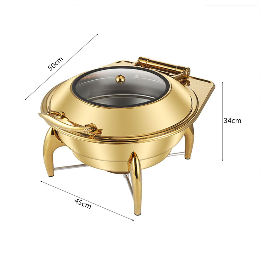 SOGA Gold Plated Stainless Steel Round Chafing Dish Tray Buffet Cater Food Warmer Chafer with Top Lid - Cafe Supply
