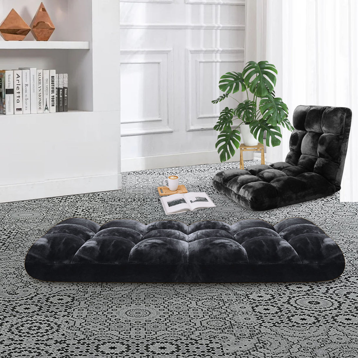 SOGA 2X Floor Recliner Folding Lounge Sofa Futon Couch Folding Chair Cushion Black - Cafe Supply