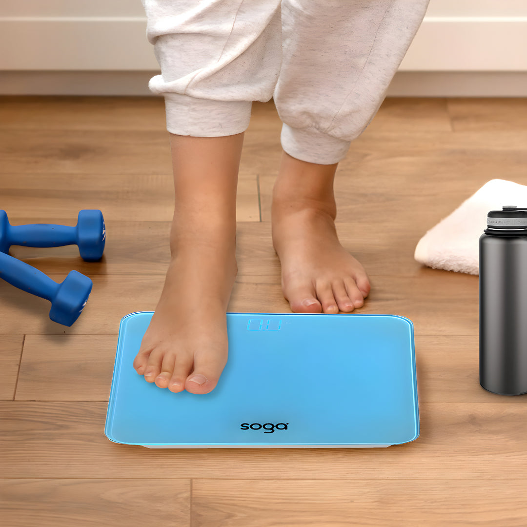SOGA 180kg Digital Fitness Weight Bathroom Gym Body Glass LCD Electronic Scales Blue - Cafe Supply