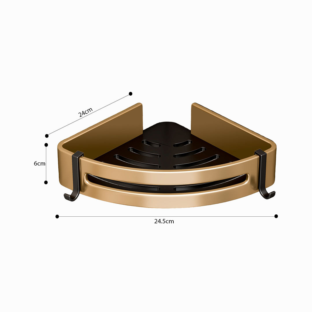 SOGA Gold Wall-Mounted Triangular Bathroom Storage Corner Vanity Organiser Space Saving Adhesive Shelf Rack with Hooks - Cafe Supply