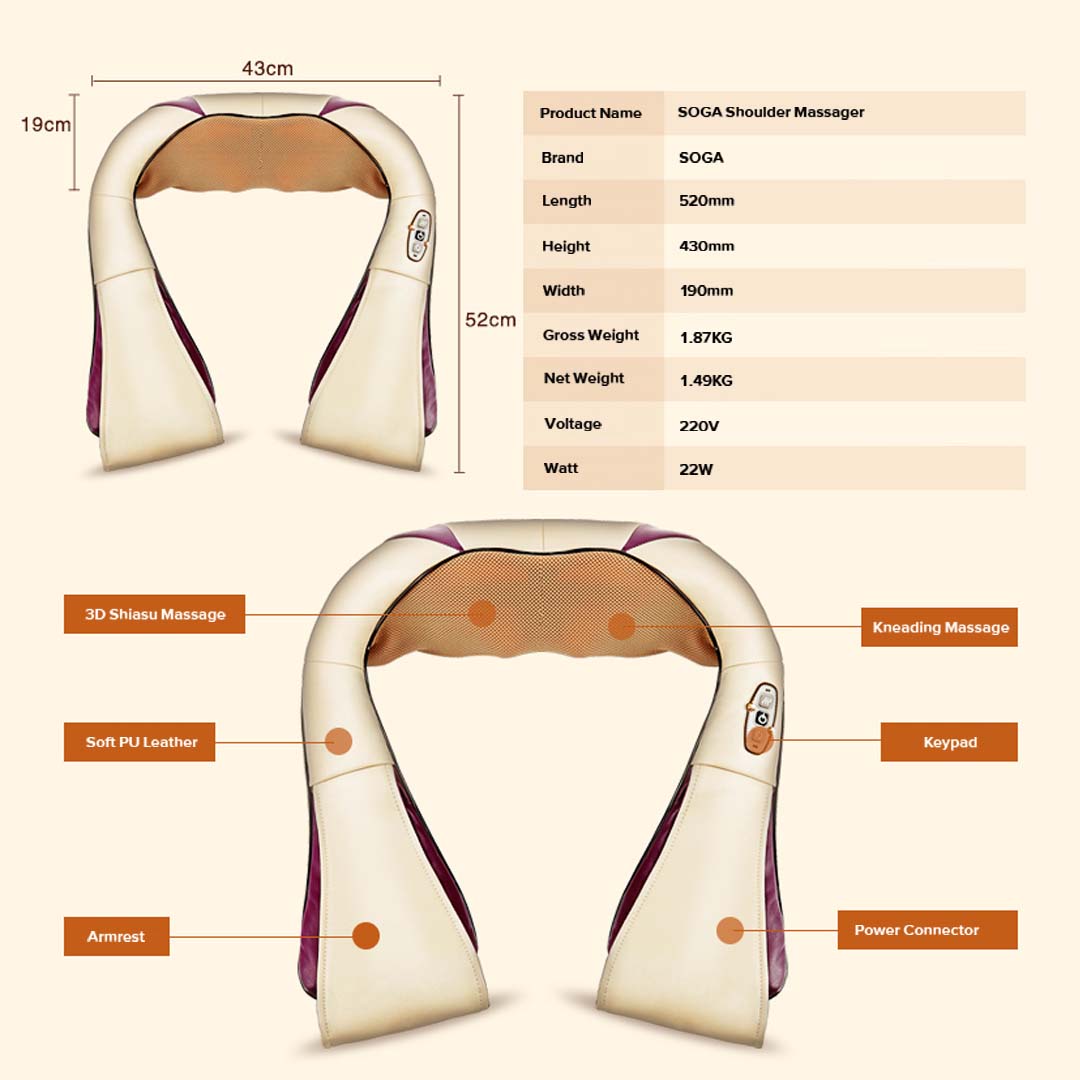 SOGA 2X Electric Kneading Neck Shoulder Arm Body Massager With Heat Health Care - Cafe Supply