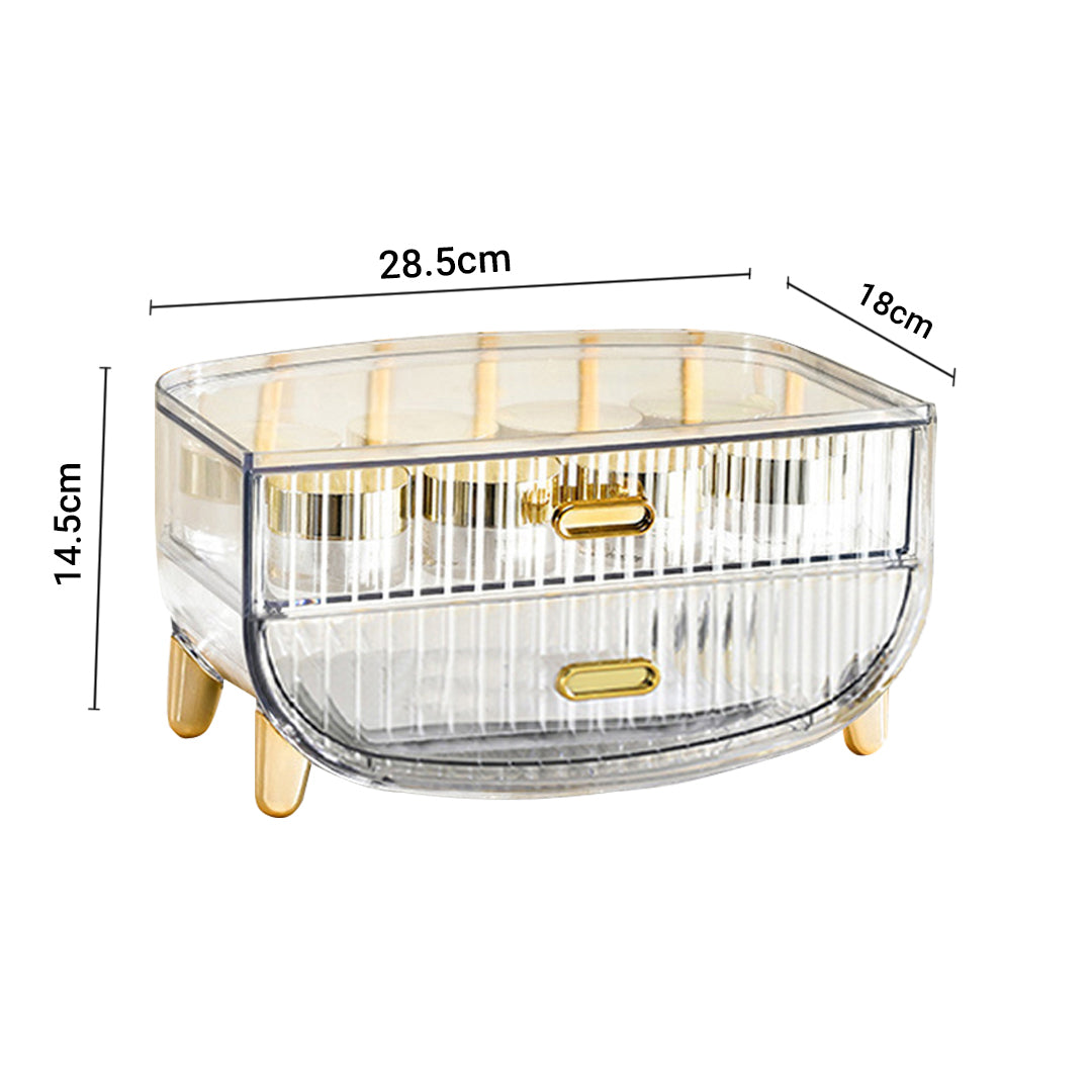 SOGA 2 Tier Transparent Multifunctional Countertop Cosmetic Storage Makeup Skincare Holder Jewelry Cabinet Bathroom Desk Drawer Vanity Organiser - Cafe Supply