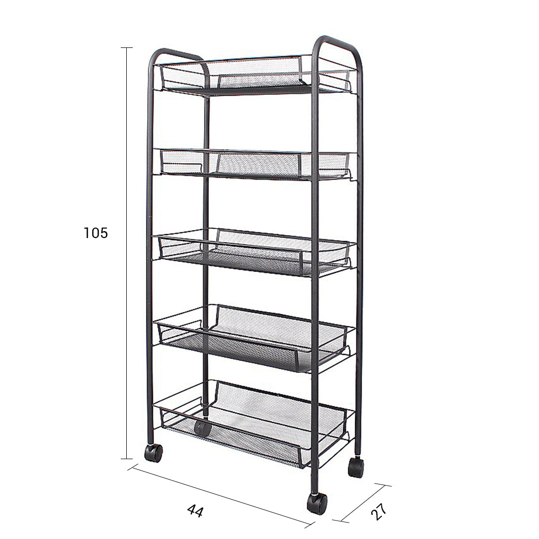 SOGA 2X 5 Tier Steel Black Bee Mesh Kitchen Cart Multi-Functional Shelves Portable Storage Organizer with Wheels - Cafe Supply