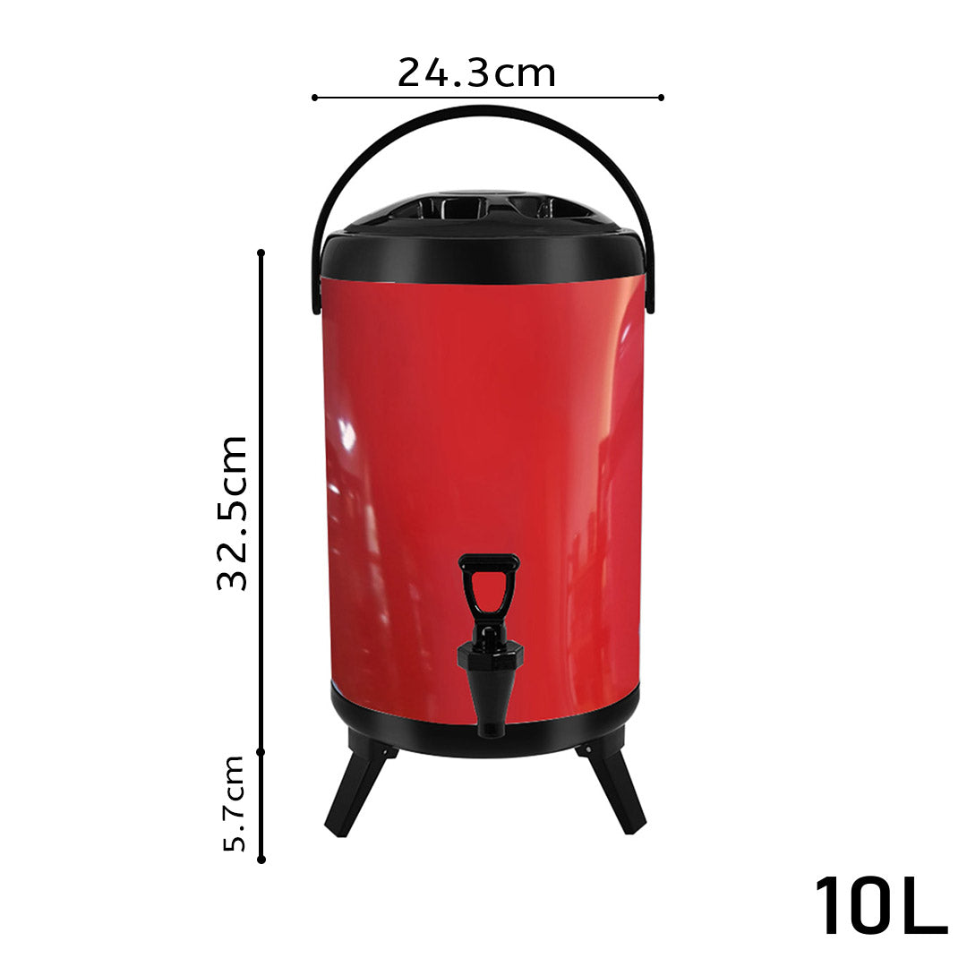 SOGA 10L Stainless Steel Insulated Milk Tea Barrel Hot and Cold Beverage Dispenser Container with Faucet Red - Cafe Supply