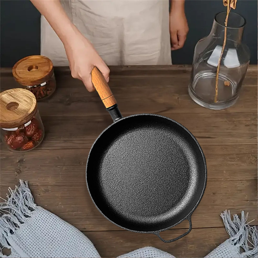 SOGA 2X 27cm Round Cast Iron Frying Pan Skillet Steak Sizzle Platter with Helper Handle - Cafe Supply