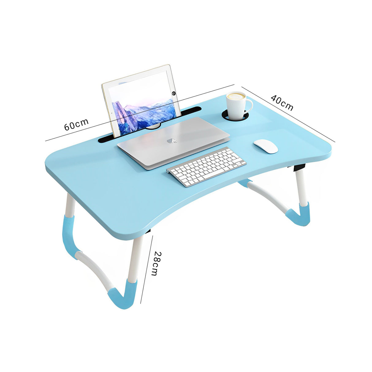 SOGA Blue Portable Bed Table Adjustable Foldable Bed Sofa Study Table Laptop Mini Desk with Notebook Stand Cup Slot Home Decor - Cafe Supply