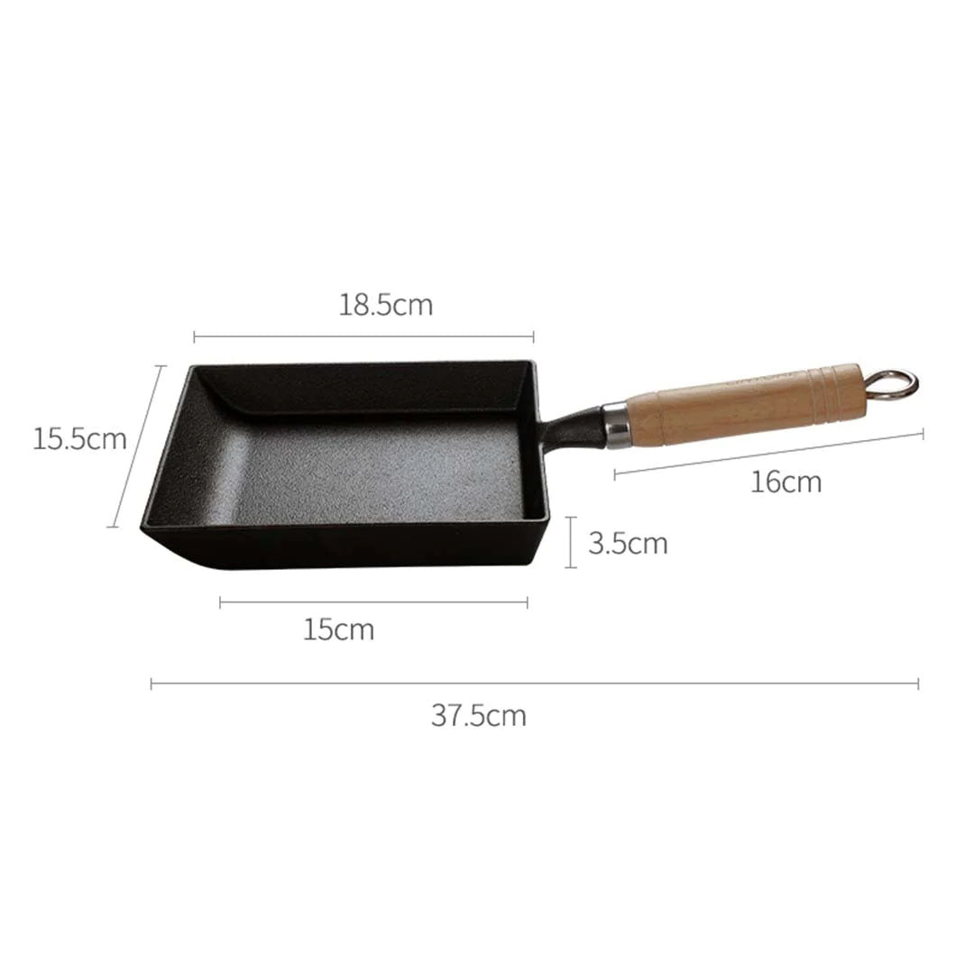 SOGA 2X Cast Iron Tamagoyaki Japanese Omelette Egg Frying Skillet Fry Pan Wooden Handle - Cafe Supply