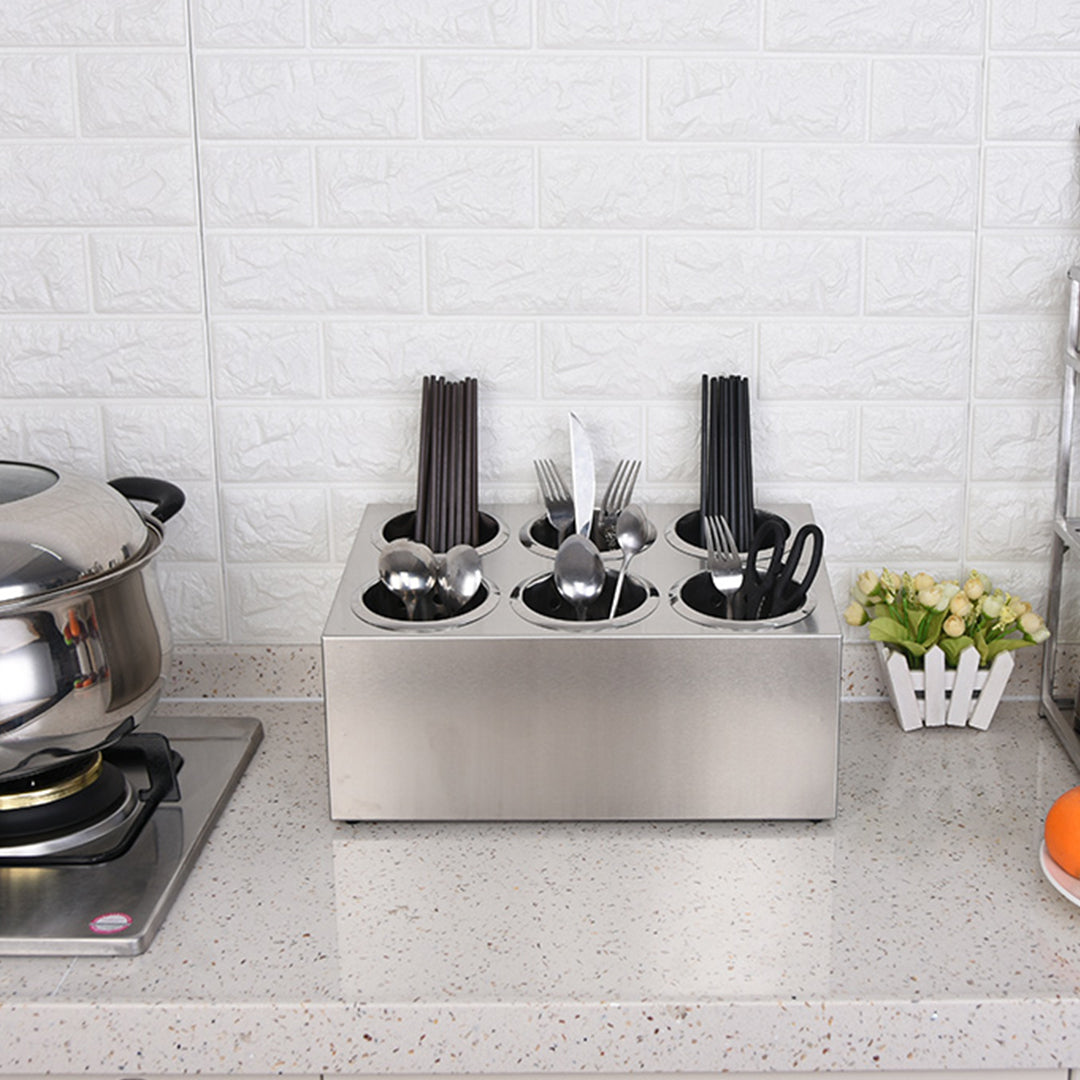 SOGA 2X 18/10 Stainless Steel Commercial Conical Utensils Cutlery Holder with 6 Holes - Cafe Supply