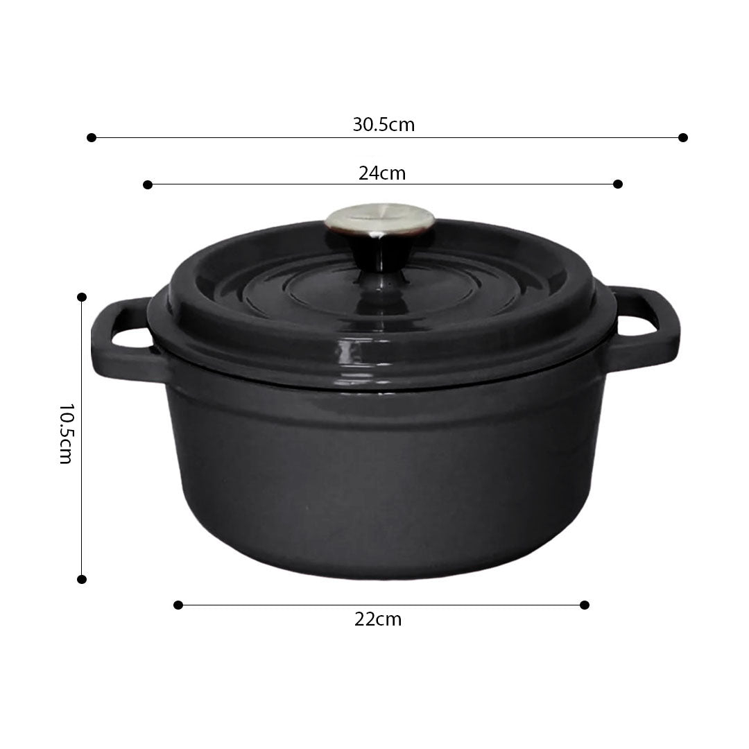 SOGA Cast Iron 24cm Stewpot Casserole Stew Cooking Pot With Lid 3.6L Black - Cafe Supply