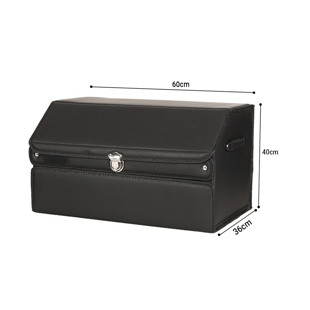SOGA 2X 60cm Leather Car Boot Collapsible Foldable Trunk Cargo Organizer Portable Storage Box with Lock Black - Cafe Supply