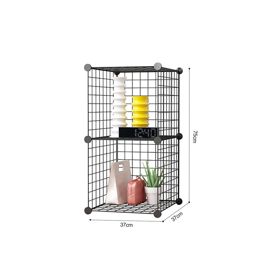 SOGA 2X Black Portable 2 Tier Cube Storage Organiser Foldable DIY Modular Grid Space Saving Shelf - Cafe Supply