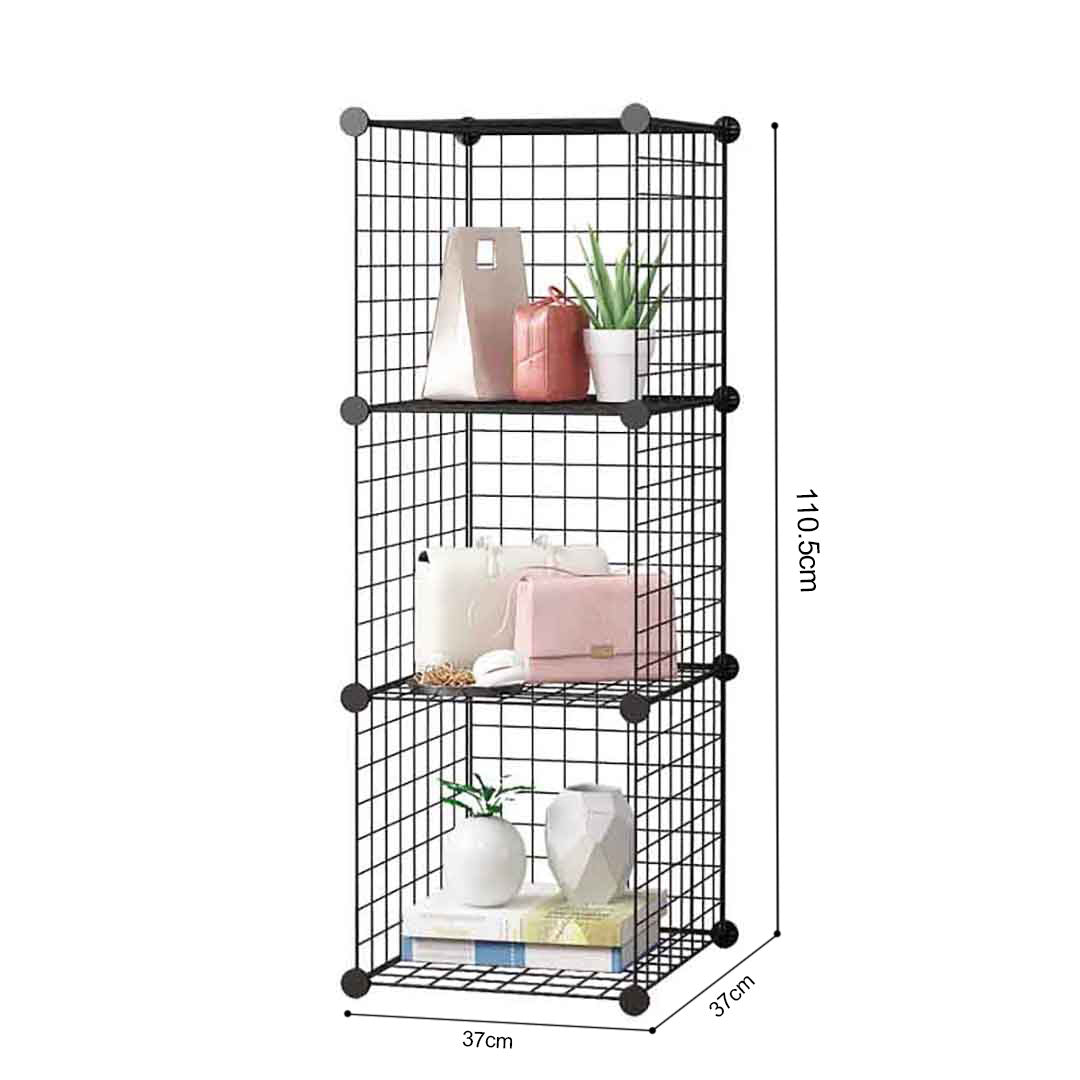 SOGA 2X Black Portable 3 Tier Cube Storage Organiser Foldable DIY Modular Grid Space Saving Shelf - Cafe Supply
