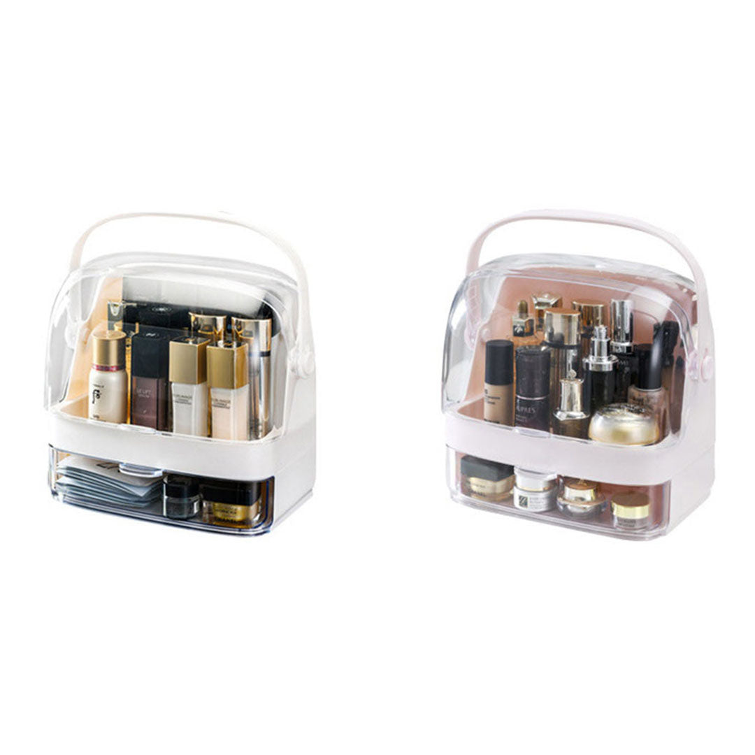 SOGA 2X 2 Tier White Countertop Makeup Cosmetic Storage Organiser Skincare Holder Jewelry Storage Box with Handle - Cafe Supply