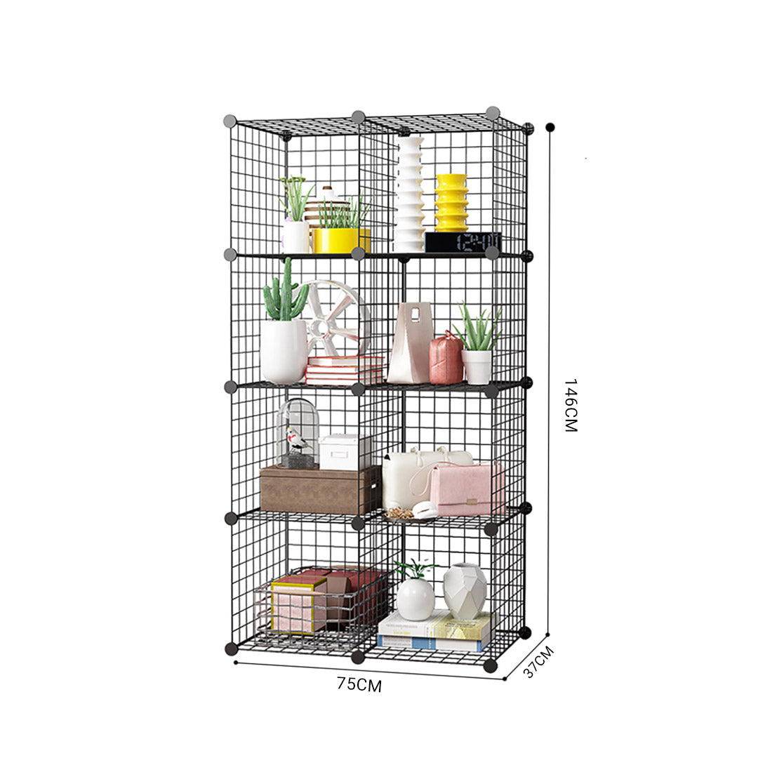 SOGA 2X Black Portable 8-Cube Storage Organiser Foldable DIY Modular Grid Space Saving Shelf - Cafe Supply