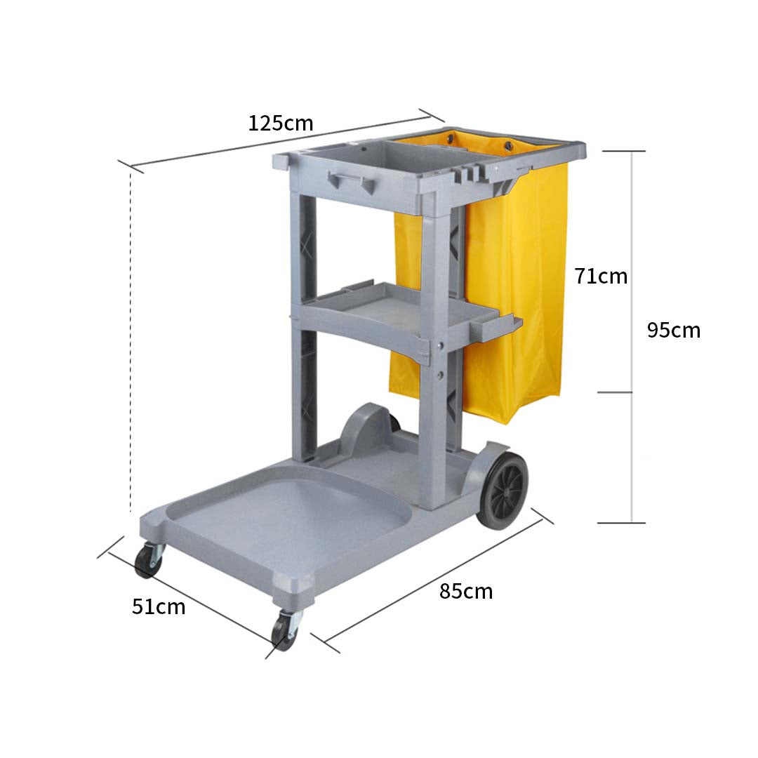 SOGA 3 Tier Multifunction Janitor Cleaning Waste Cart Trolley and Waterproof Bag - Cafe Supply