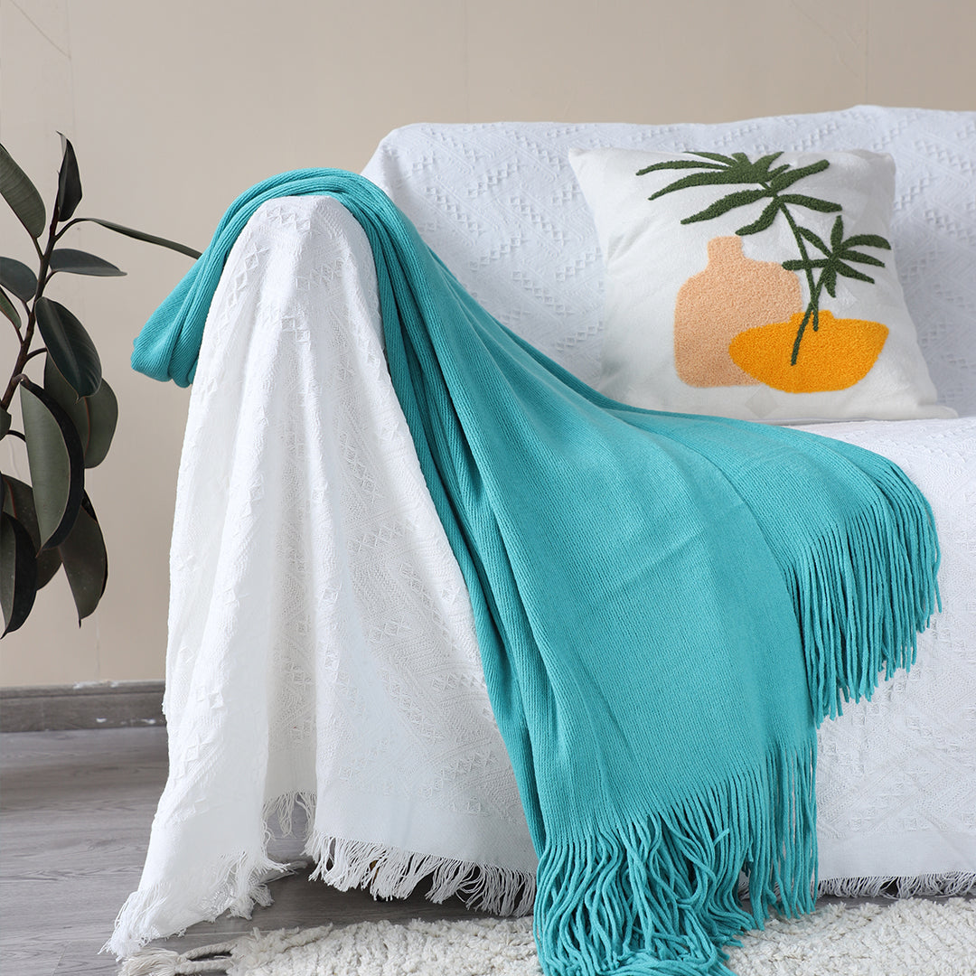 SOGA 2X Teal Acrylic Knitted Throw Blanket Solid Fringed Warm Cozy Woven Cover Couch Bed Sofa Home Decor - Cafe Supply