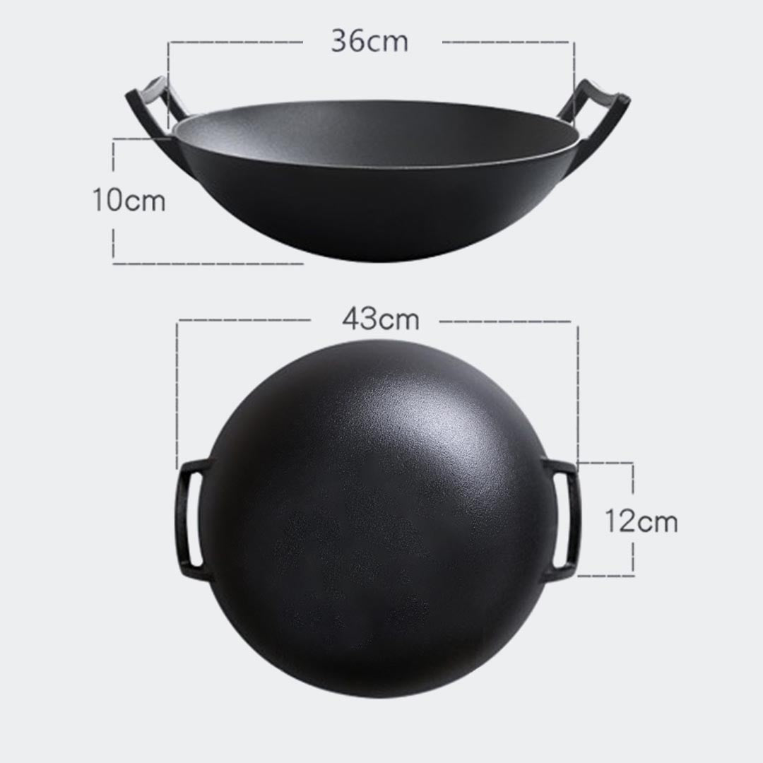 SOGA 2X 36CM Commercial Cast Iron Wok FryPan with Wooden Lid Fry Pan - Cafe Supply